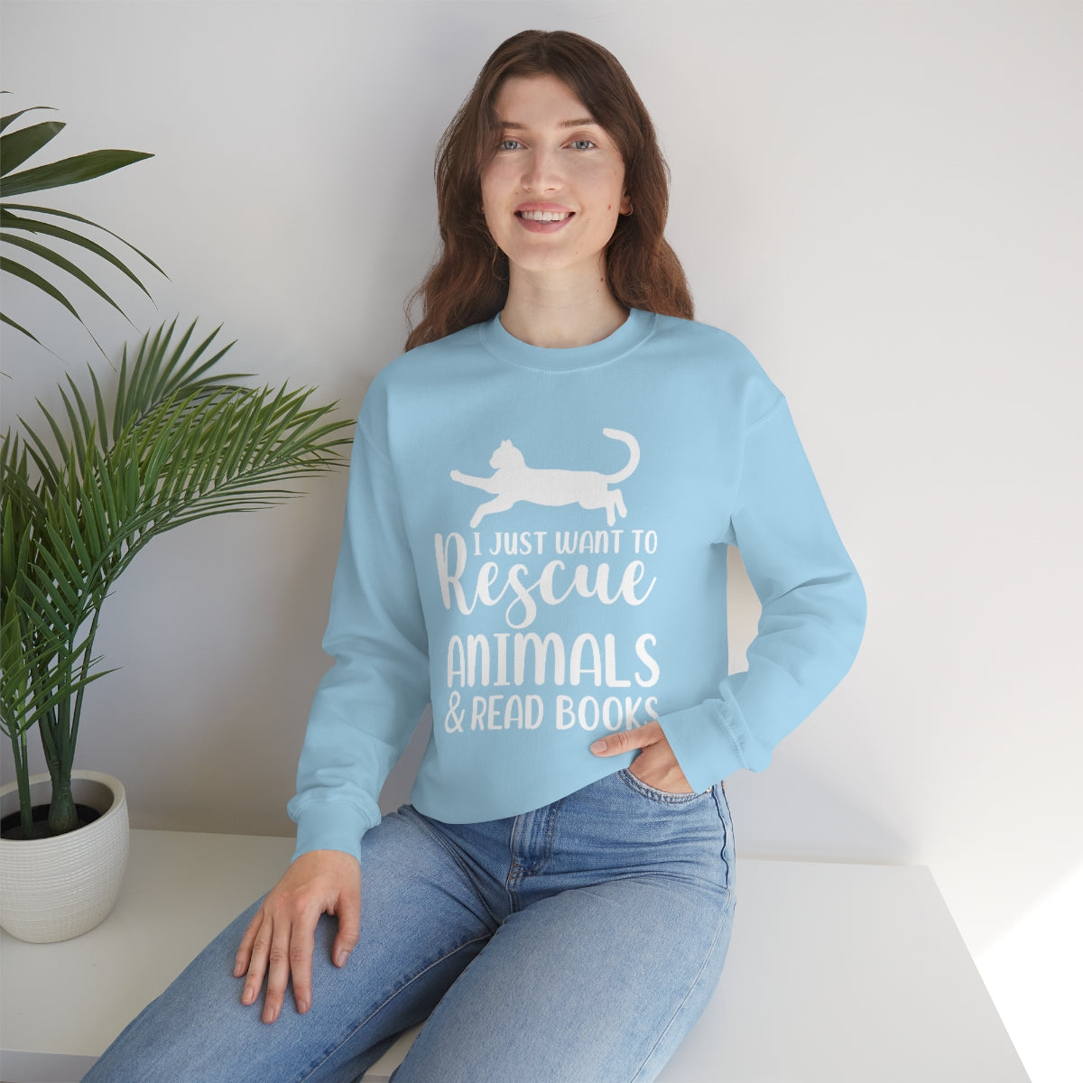 I Just Want to Rescue Animals and Read Books Unisex Crew Sweatshirt