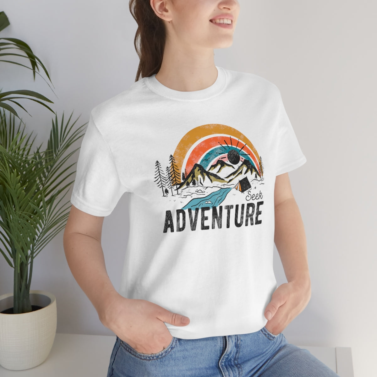 Seek Adventure Hiking Camping Lovers Unisex Jersey Short Sleeve T-Shirt