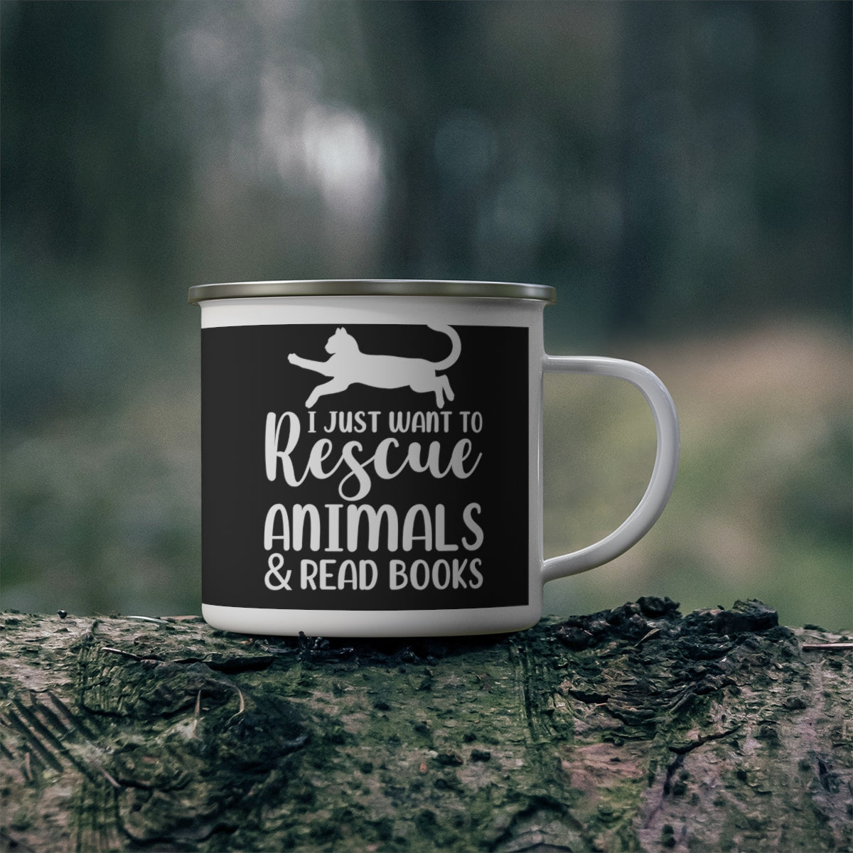 I Just Want to Rescue Animals and Read Books Enamel Camping Mug