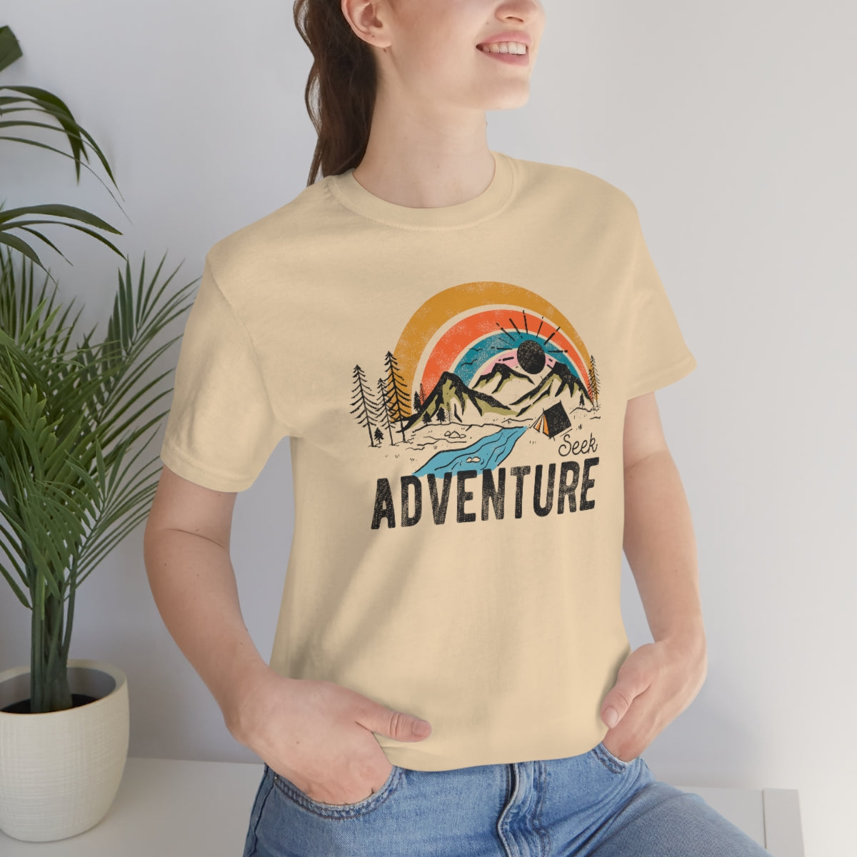 Seek Adventure Hiking Camping Lovers Unisex Jersey Short Sleeve T-Shirt