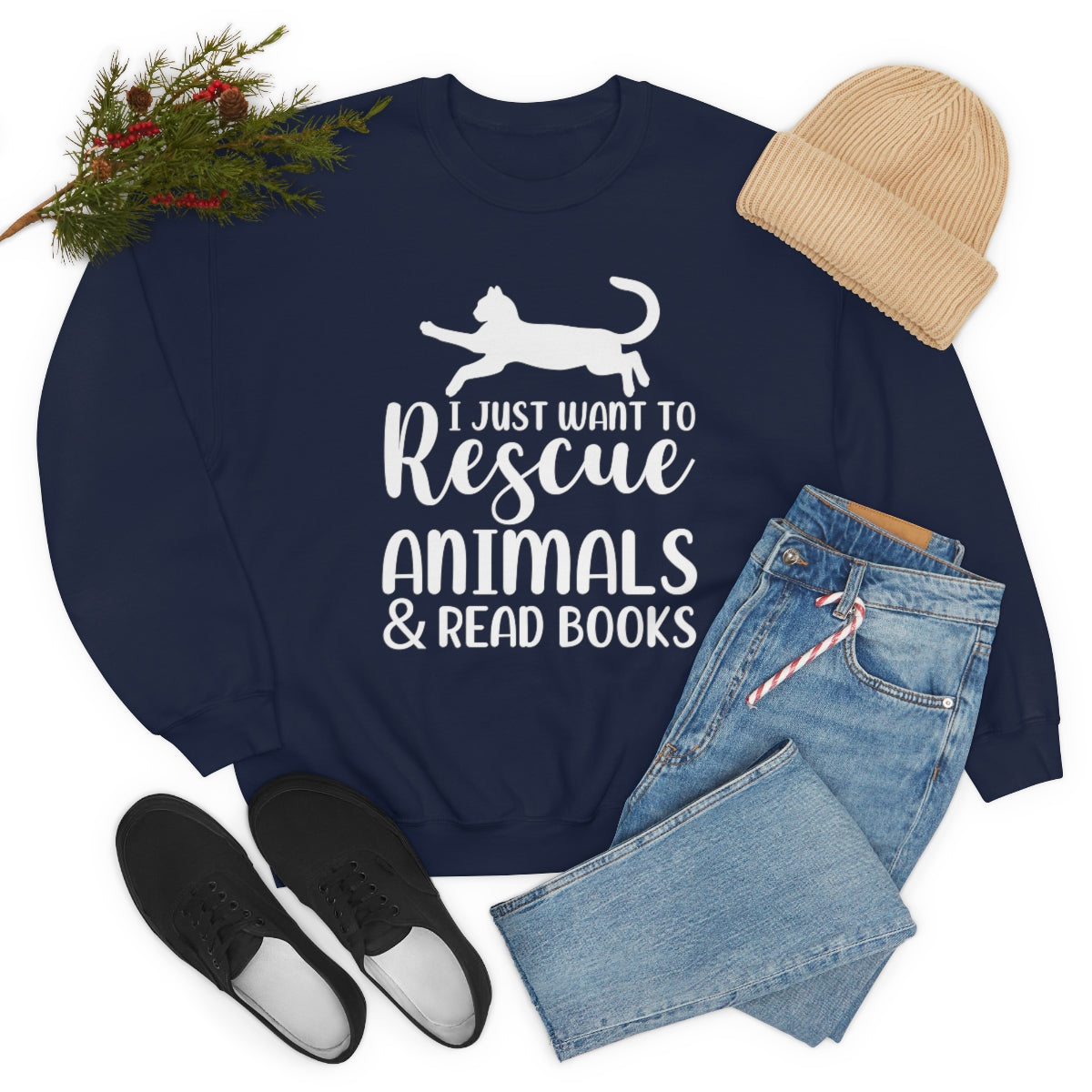 I Just Want to Rescue Animals and Read Books Unisex Crew Sweatshirt