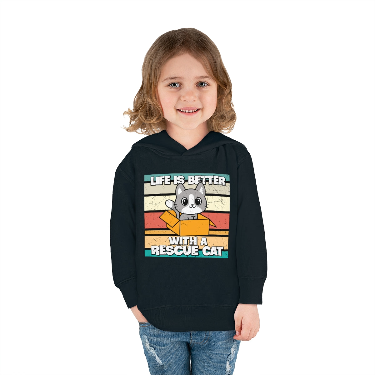 Life is Better With a Rescue Cat Toddler Pullover Fleece Hoodie