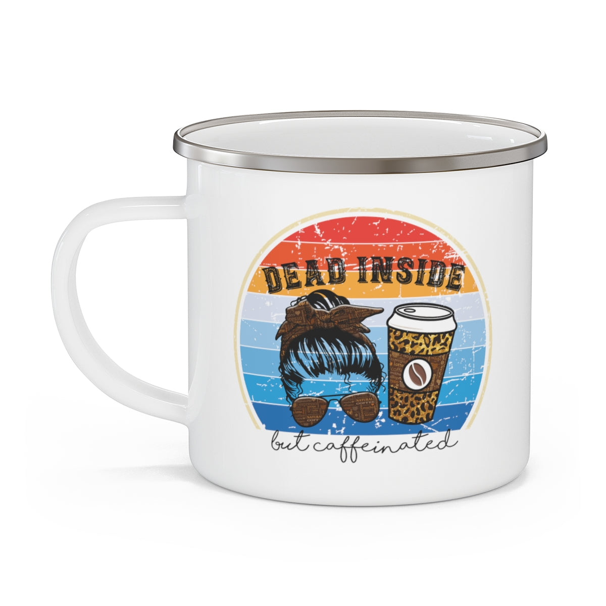 Dead Inside but Caffeinated Funny Enamel Camping Mug