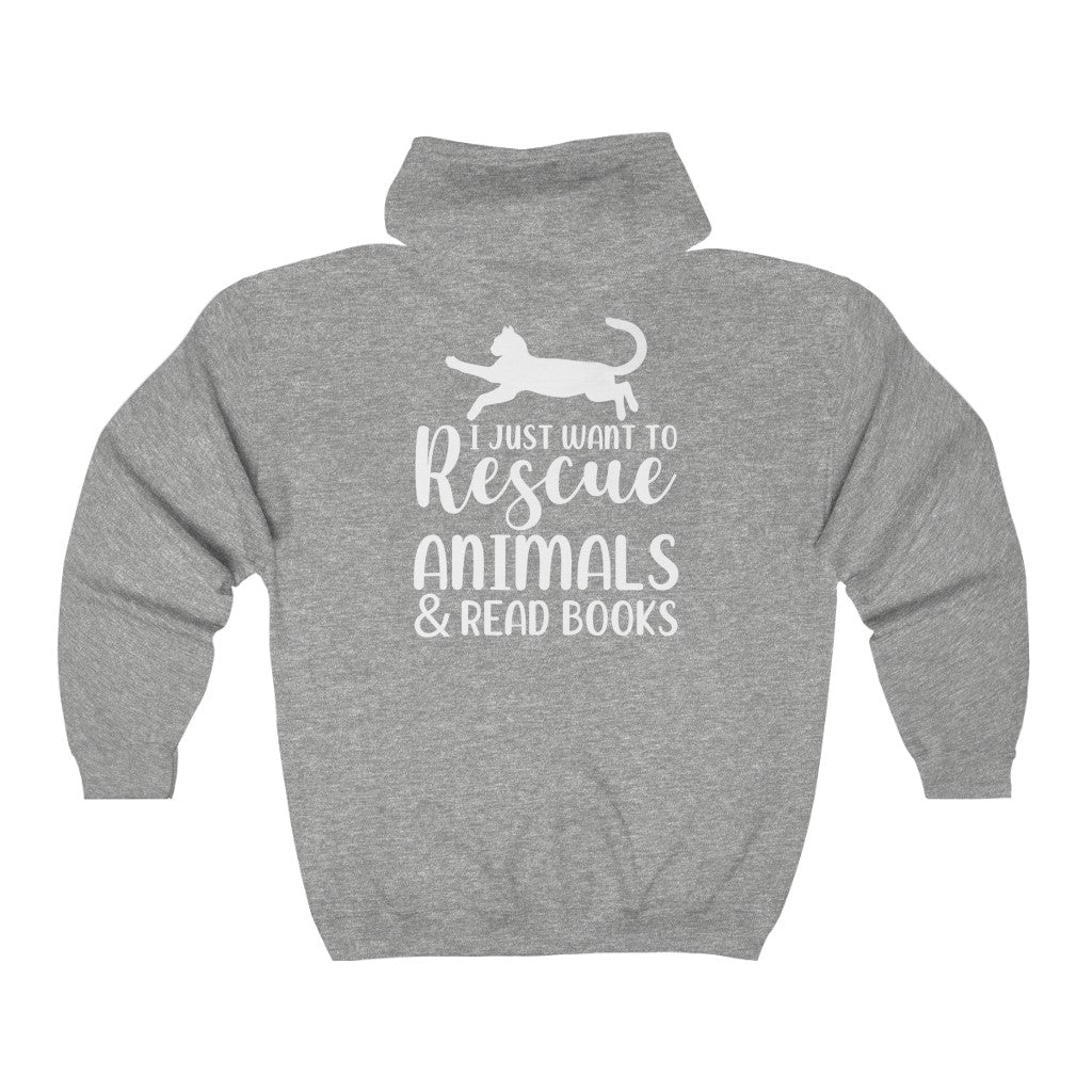 I Just Want to Rescue Animals and Read Books Unisex Heavy Blend™ Full Zip Hoodie