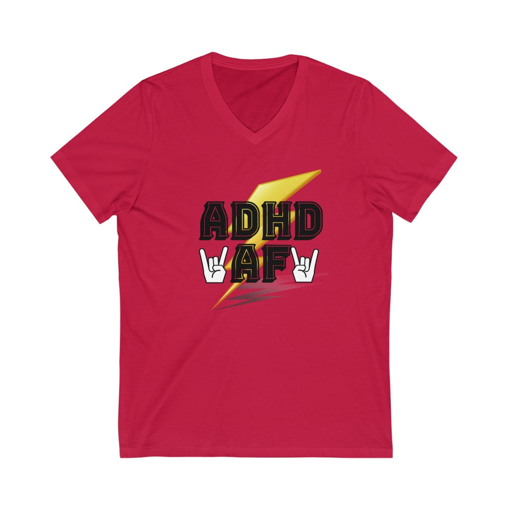 ADHD AF Funny Neurodiversity Awareness Unisex Jersey Short Sleeve V-Neck T-Shirt