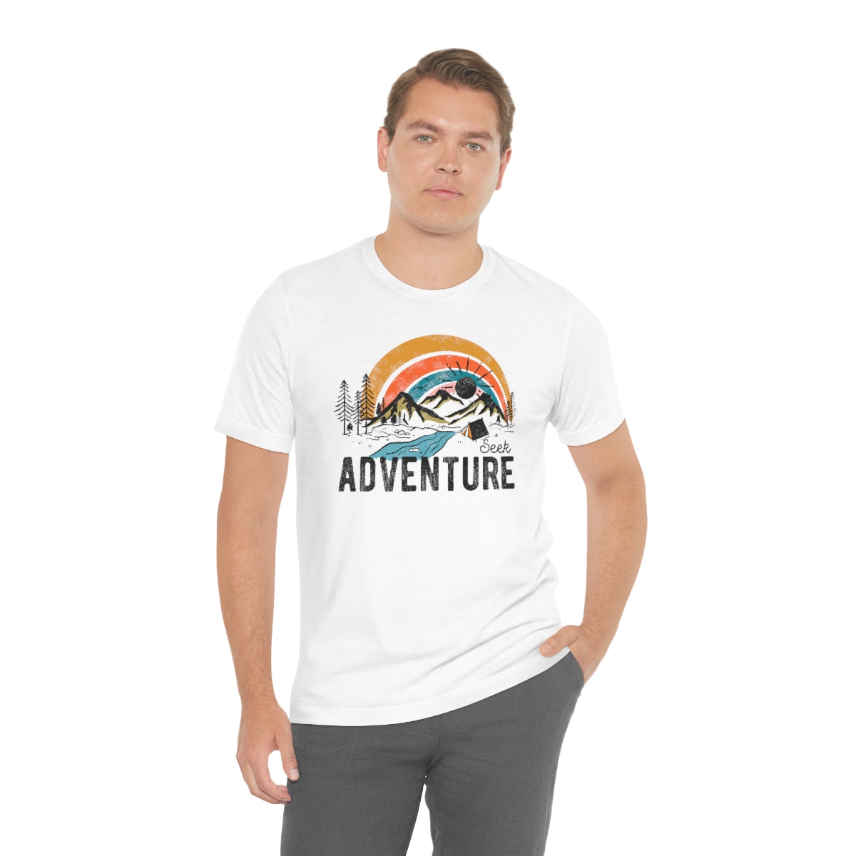 Seek Adventure Hiking Camping Lovers Unisex Jersey Short Sleeve T-Shirt