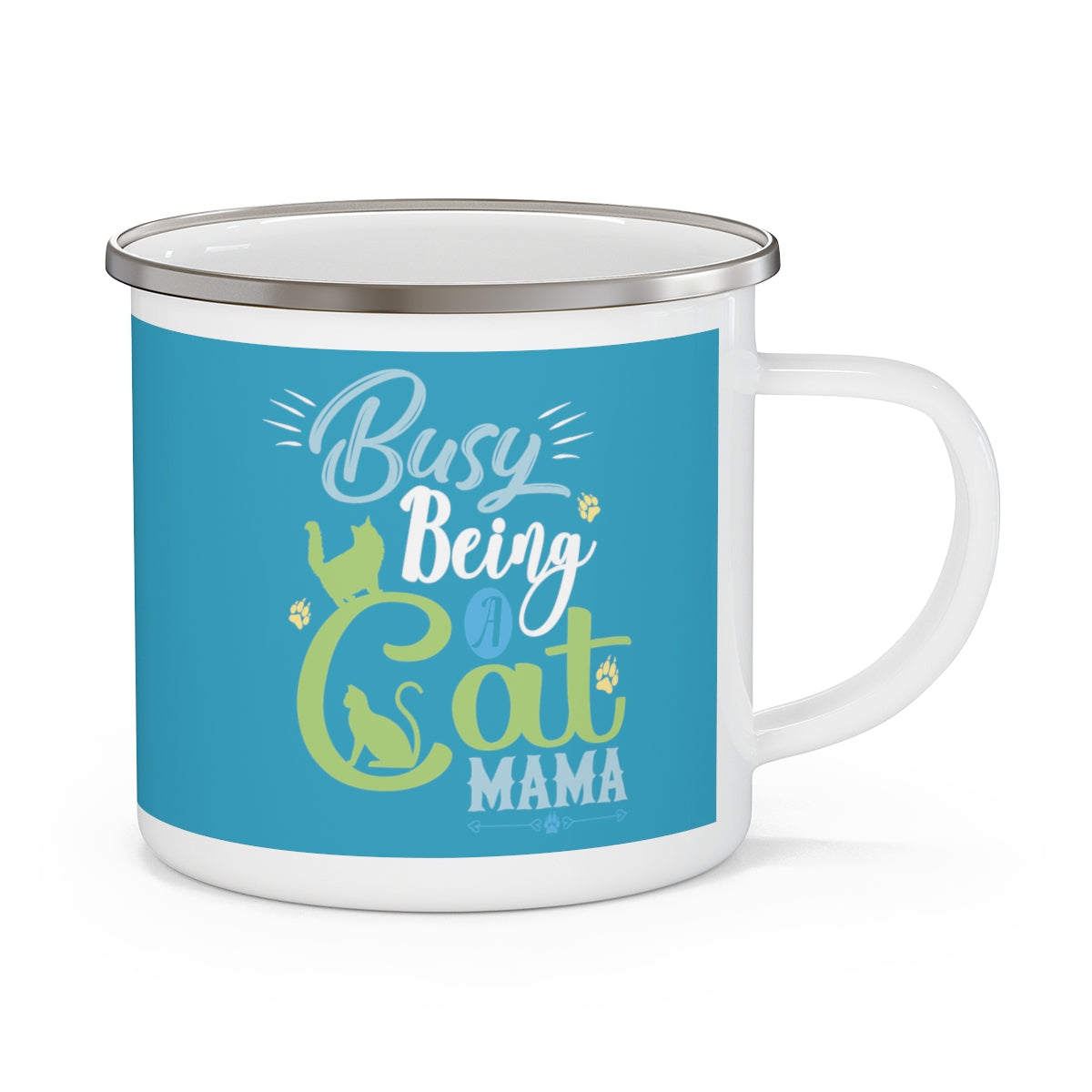 Busy Being a Cat Mom Enamel Camping Mug