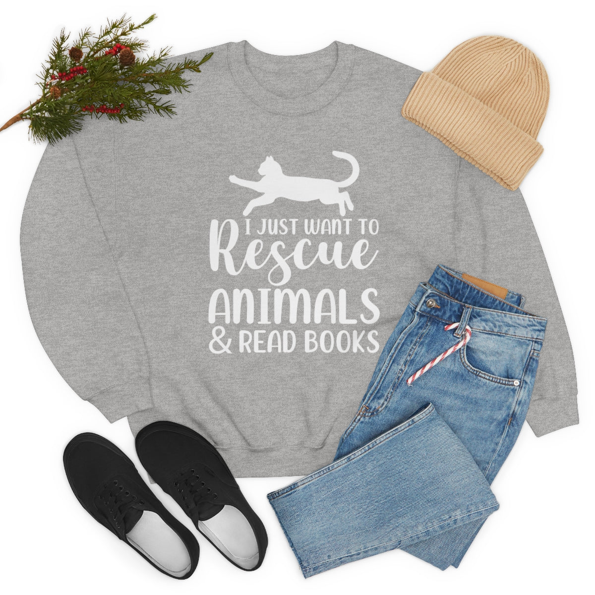 I Just Want to Rescue Animals and Read Books Unisex Crew Sweatshirt