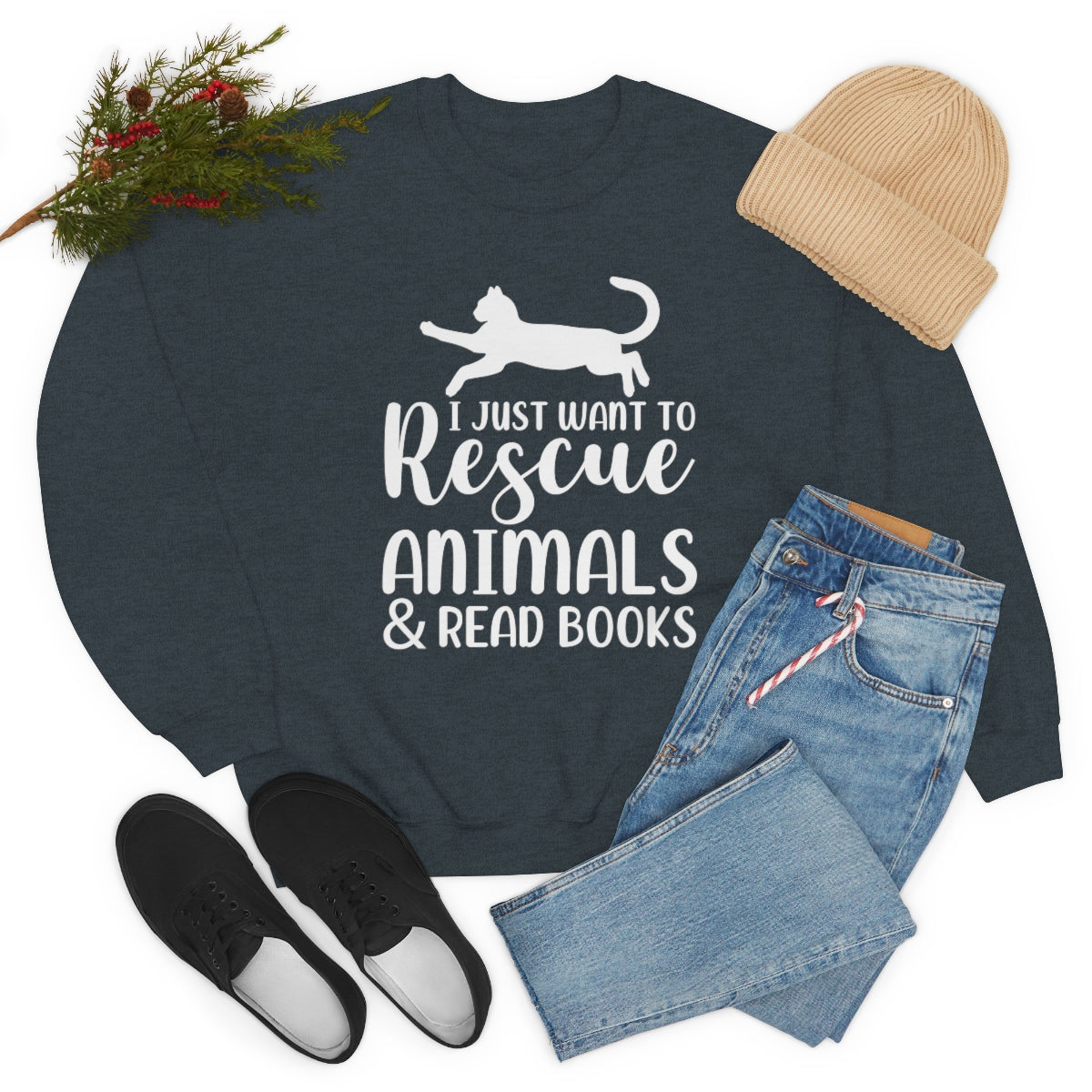 I Just Want to Rescue Animals and Read Books Unisex Crew Sweatshirt