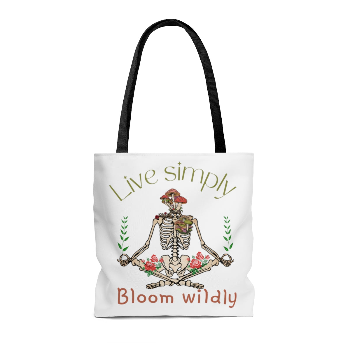 Live Simply Bloom Wildly Nature Lovers Gardener Skeleton AOP Tote Bag