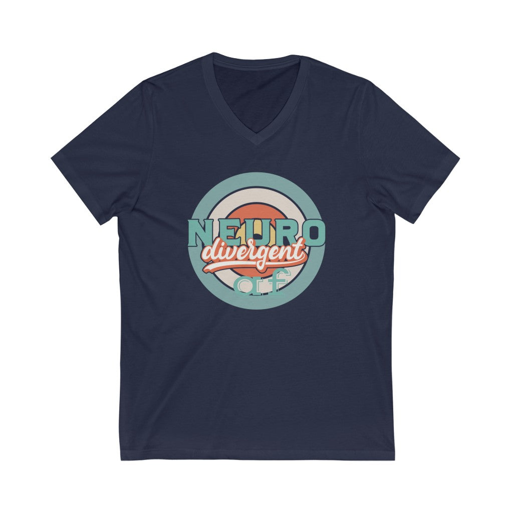 Neurodivergent AF Retro Vintage Style Spiral Unisex Jersey Short Sleeve V-Neck T-Shirt