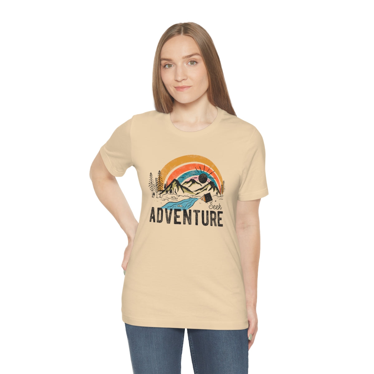 Seek Adventure Hiking Camping Lovers Unisex Jersey Short Sleeve T-Shirt