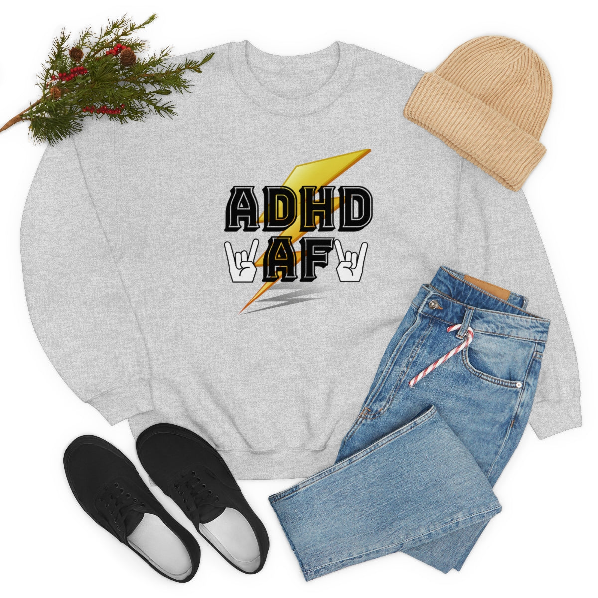 ADHD AF Lightening Bolt Unisex Crew Sweatshirt