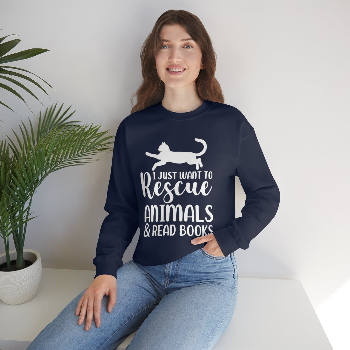 I Just Want to Rescue Animals and Read Books Unisex Crew Sweatshirt