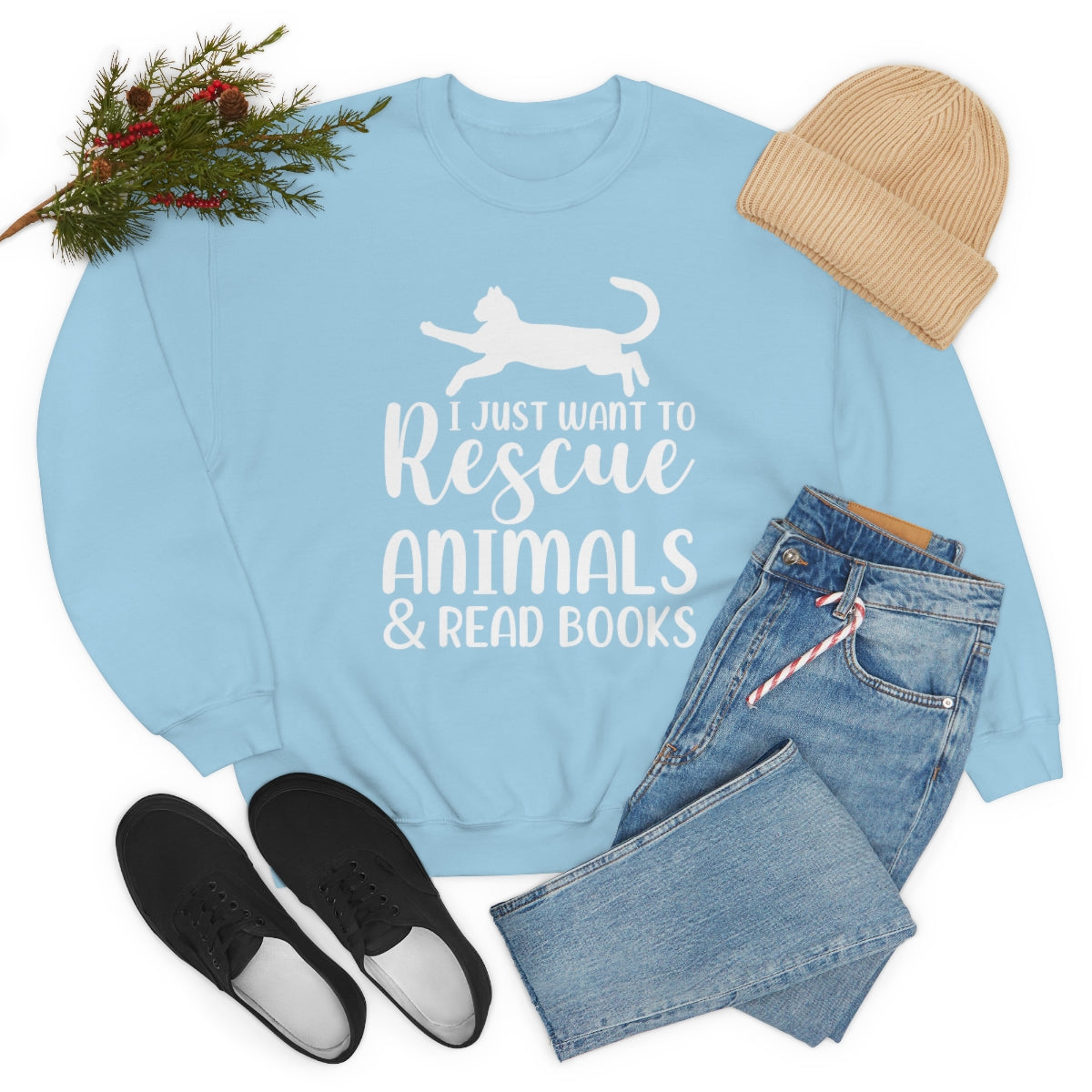 I Just Want to Rescue Animals and Read Books Unisex Crew Sweatshirt