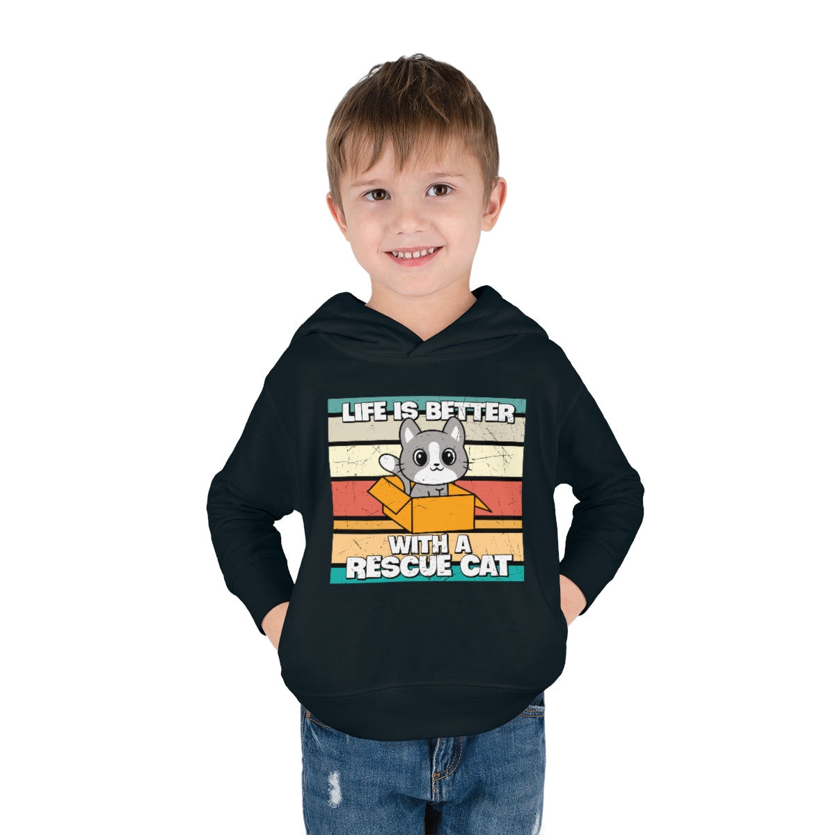 Life is Better With a Rescue Cat Toddler Pullover Fleece Hoodie