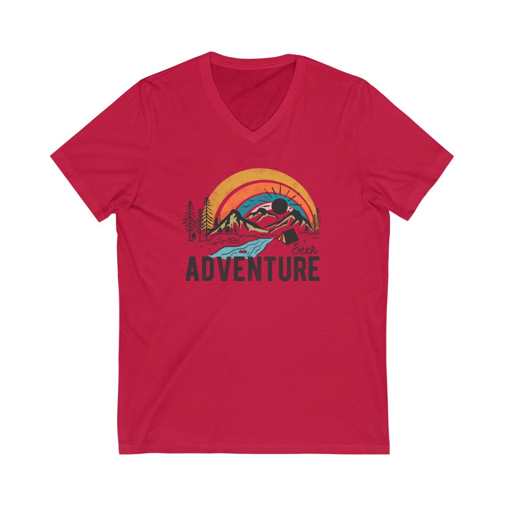 Seek Adventure Hiking Camping Lovers Unisex Jersey Short Sleeve V-Neck T-Shirts