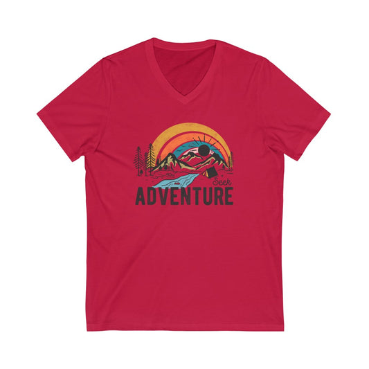 Seek Adventure Hiking Camping Lovers Unisex Jersey Short Sleeve V-Neck T-Shirts