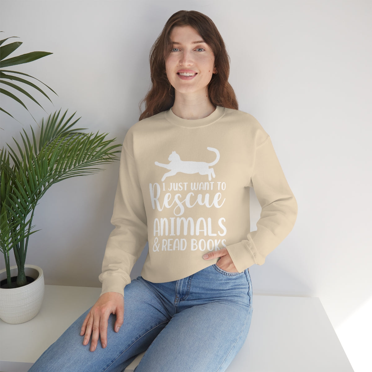 I Just Want to Rescue Animals and Read Books Unisex Crew Sweatshirt