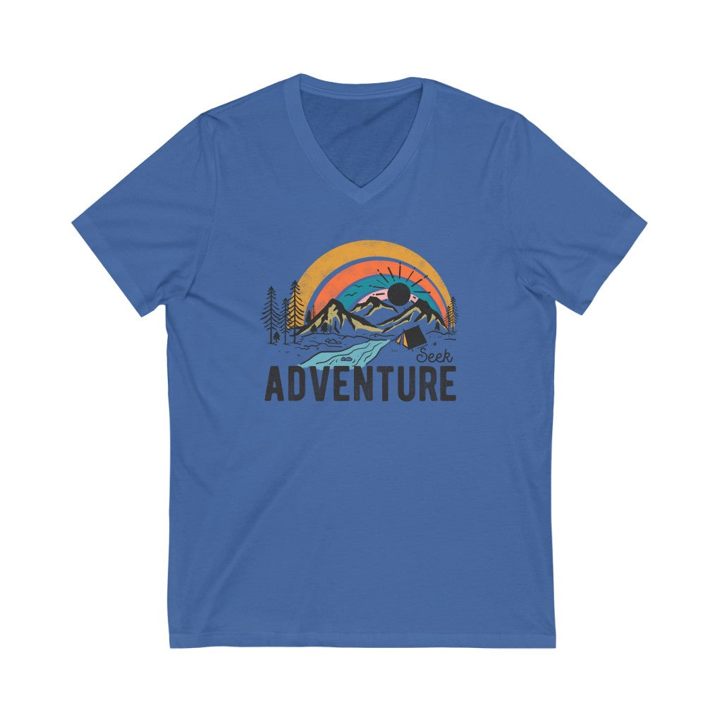 Seek Adventure Hiking Camping Lovers Unisex Jersey Short Sleeve V-Neck T-Shirts