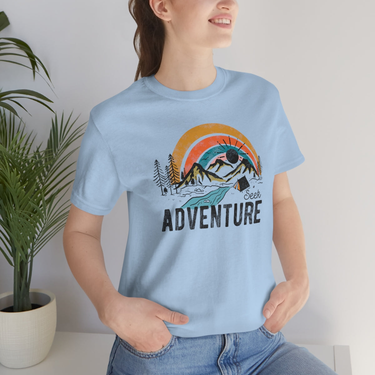 Seek Adventure Hiking Camping Lovers Unisex Jersey Short Sleeve T-Shirt