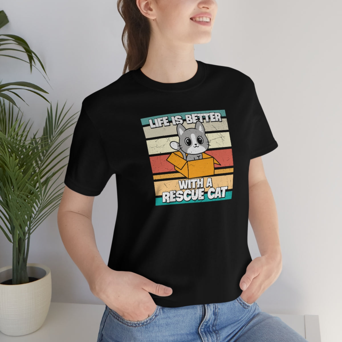 Life is Better With a Rescue Cat Animal Rescue Unisex Jersey Short Sleeve T-Shirt