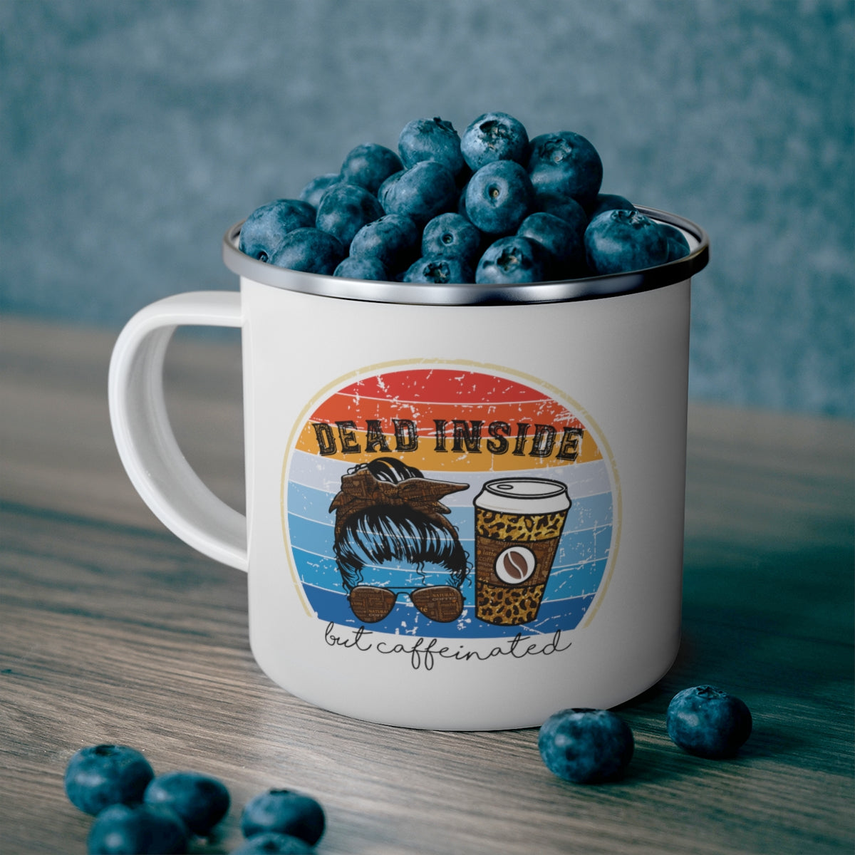 Dead Inside but Caffeinated Funny Enamel Camping Mug