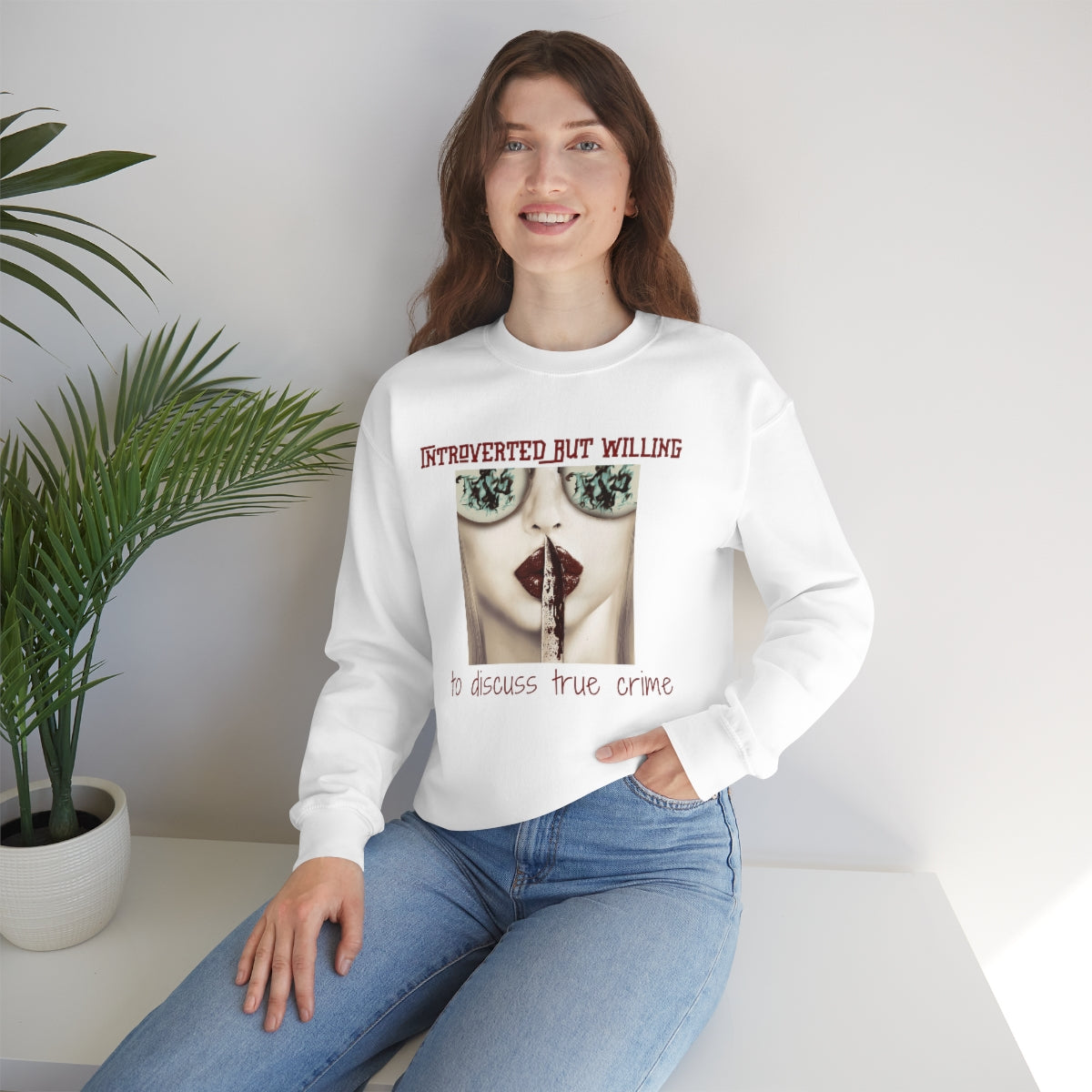 Introverted But Willing to Discuss True Crime Unisex Heavy Blend™ Crewneck Sweatshirt