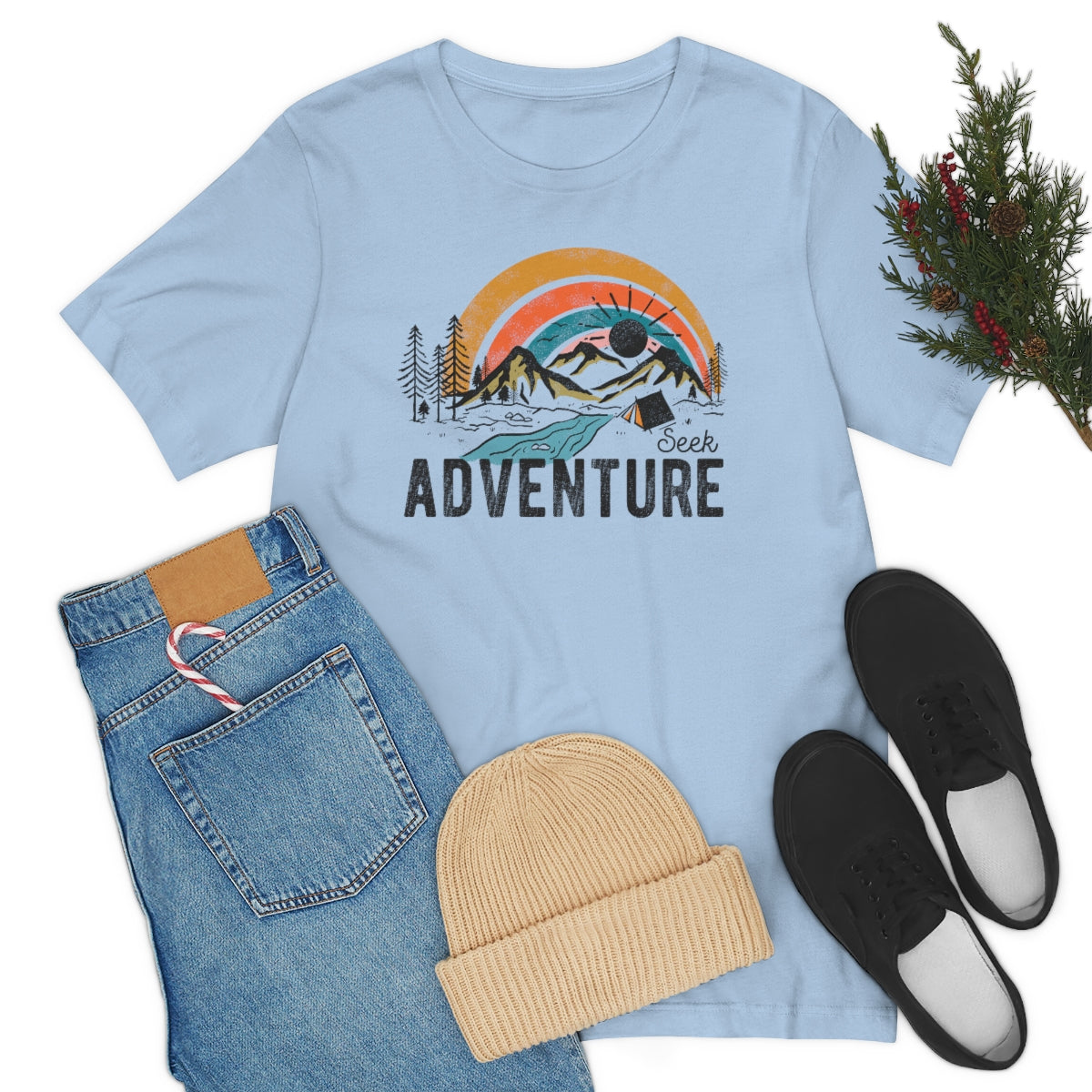 Seek Adventure Hiking Camping Lovers Unisex Jersey Short Sleeve T-Shirt