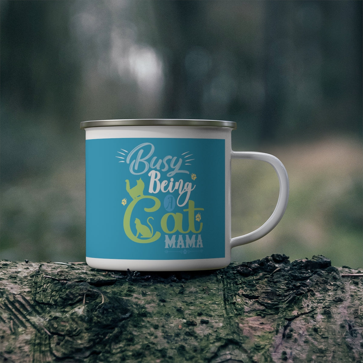 Busy Being a Cat Mom Enamel Camping Mug