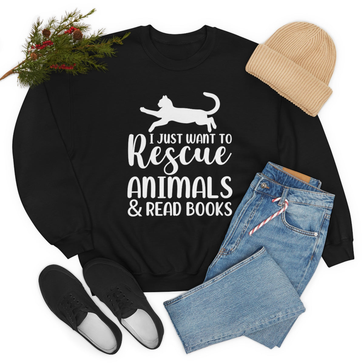 I Just Want to Rescue Animals and Read Books Unisex Crew Sweatshirt