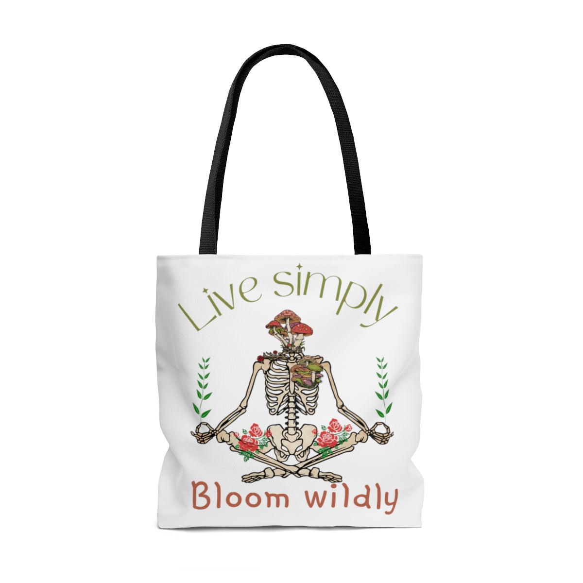 Live Simply Bloom Wildly Nature Lovers Gardener Skeleton AOP Tote Bag