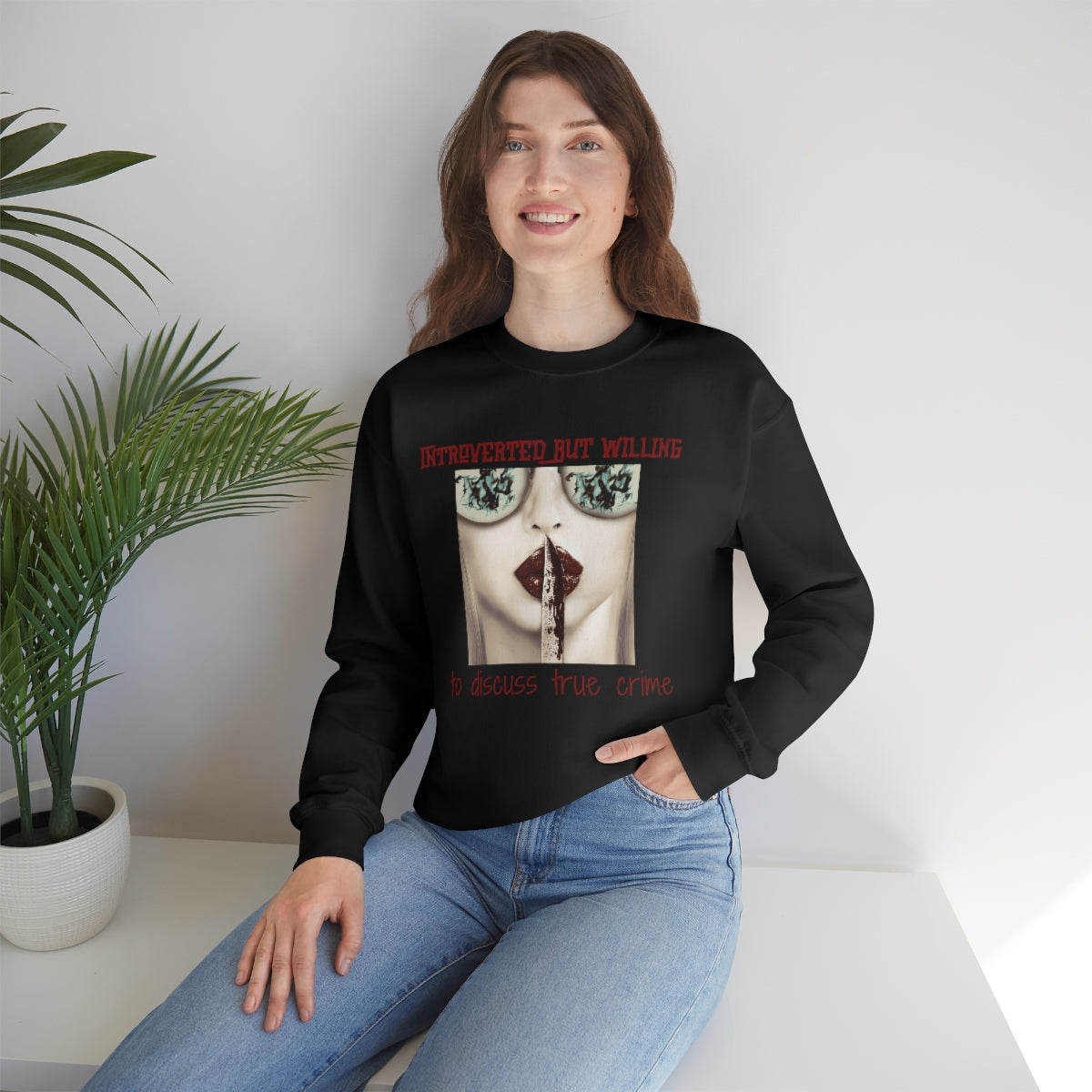 Introverted But Willing to Discuss True Crime Unisex Heavy Blend™ Crewneck Sweatshirt