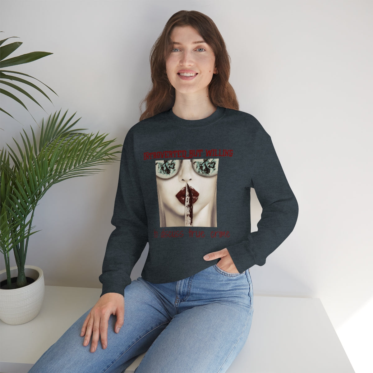 Introverted But Willing to Discuss True Crime Unisex Heavy Blend™ Crewneck Sweatshirt