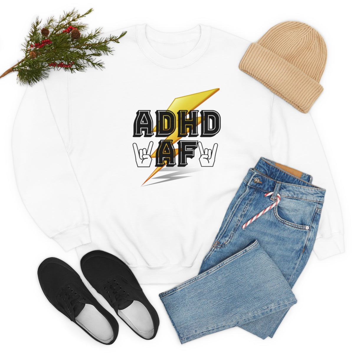 ADHD AF Lightening Bolt Unisex Crew Sweatshirt