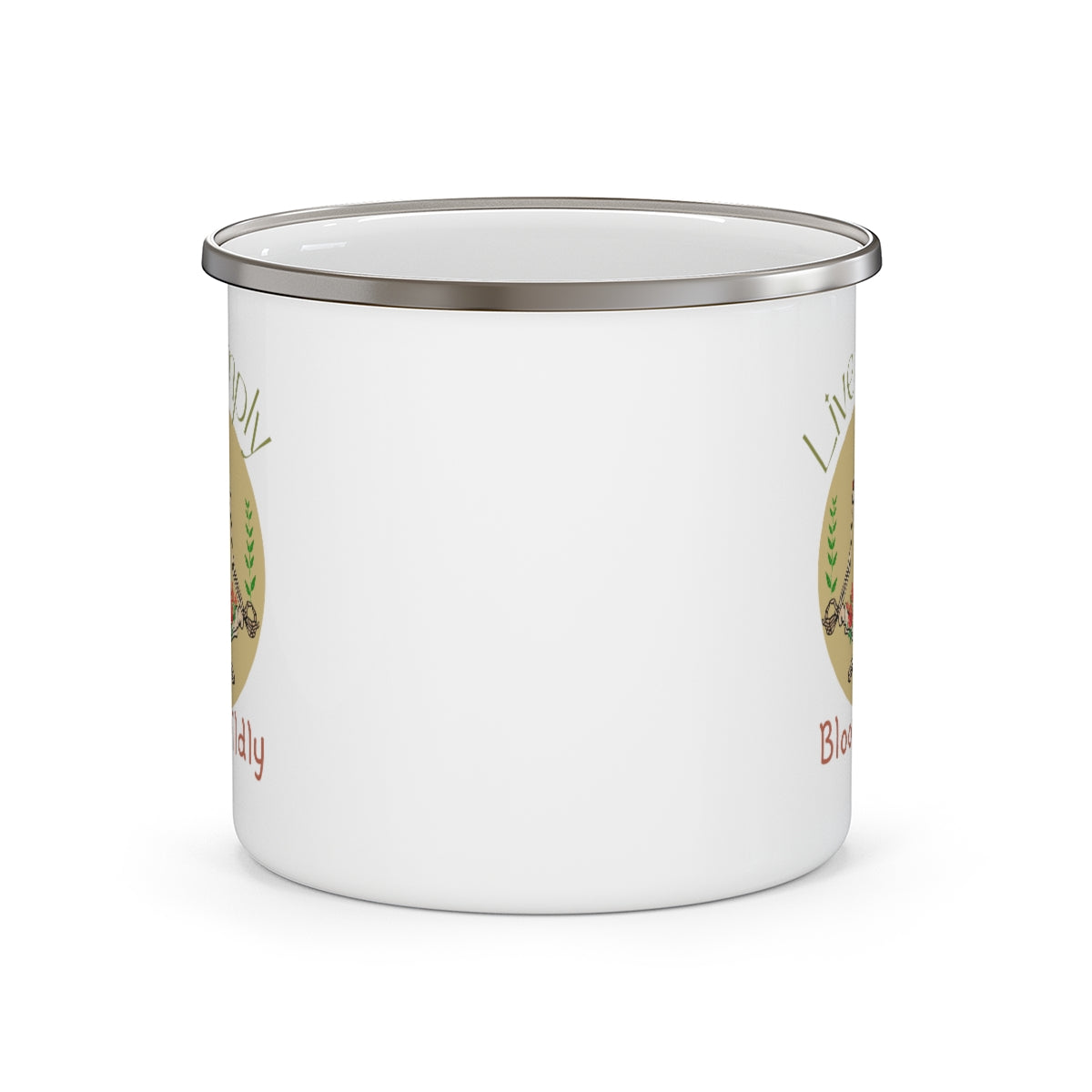 Live Simply Bloom Wildly Nature Lovers Skeleton Enamel Camping Mug