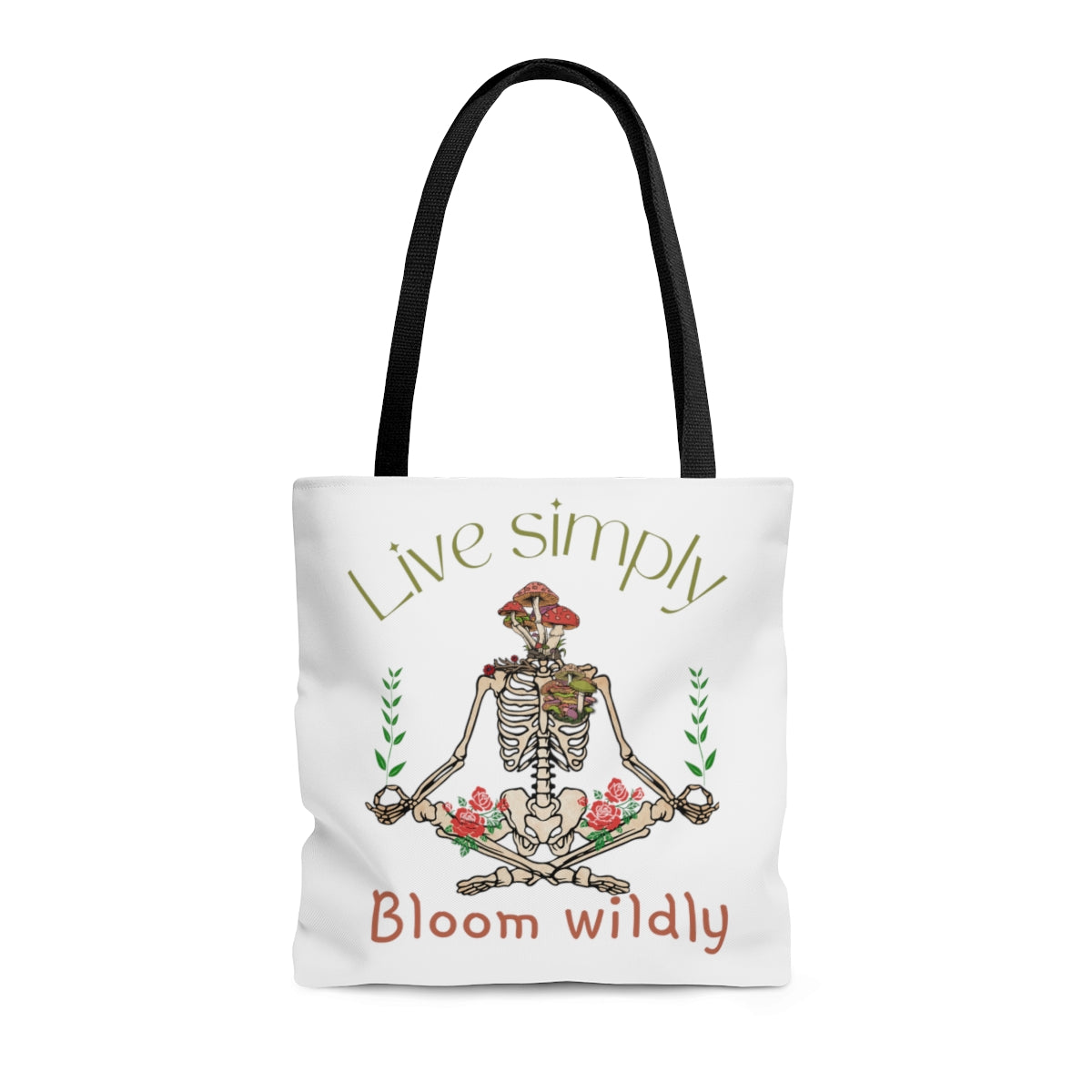 Live Simply Bloom Wildly Nature Lovers Gardener Skeleton AOP Tote Bag