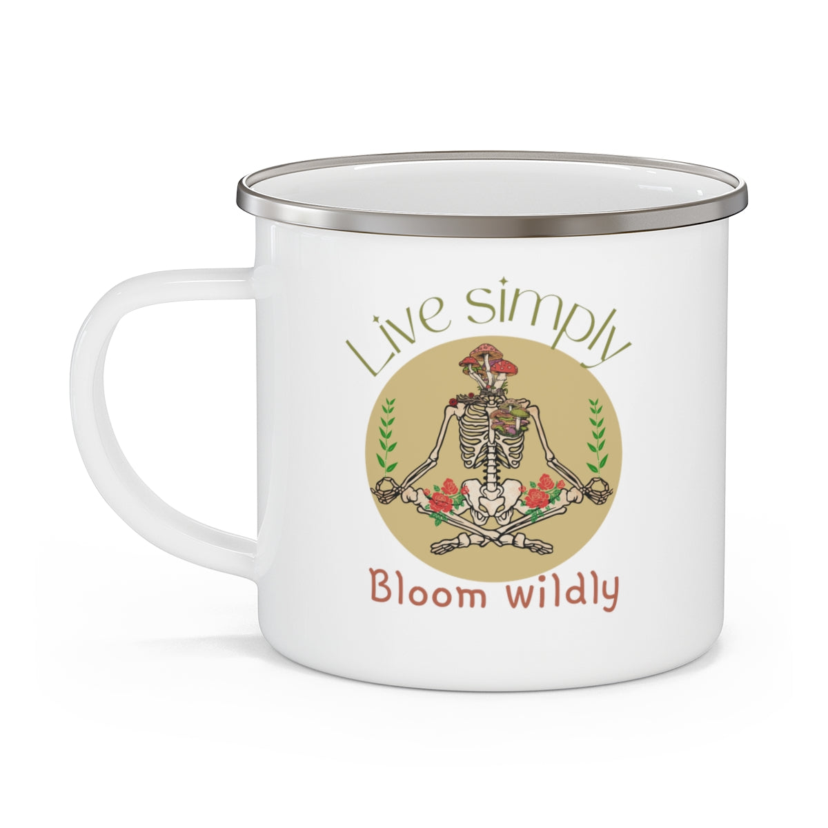 Live Simply Bloom Wildly Nature Lovers Skeleton Enamel Camping Mug