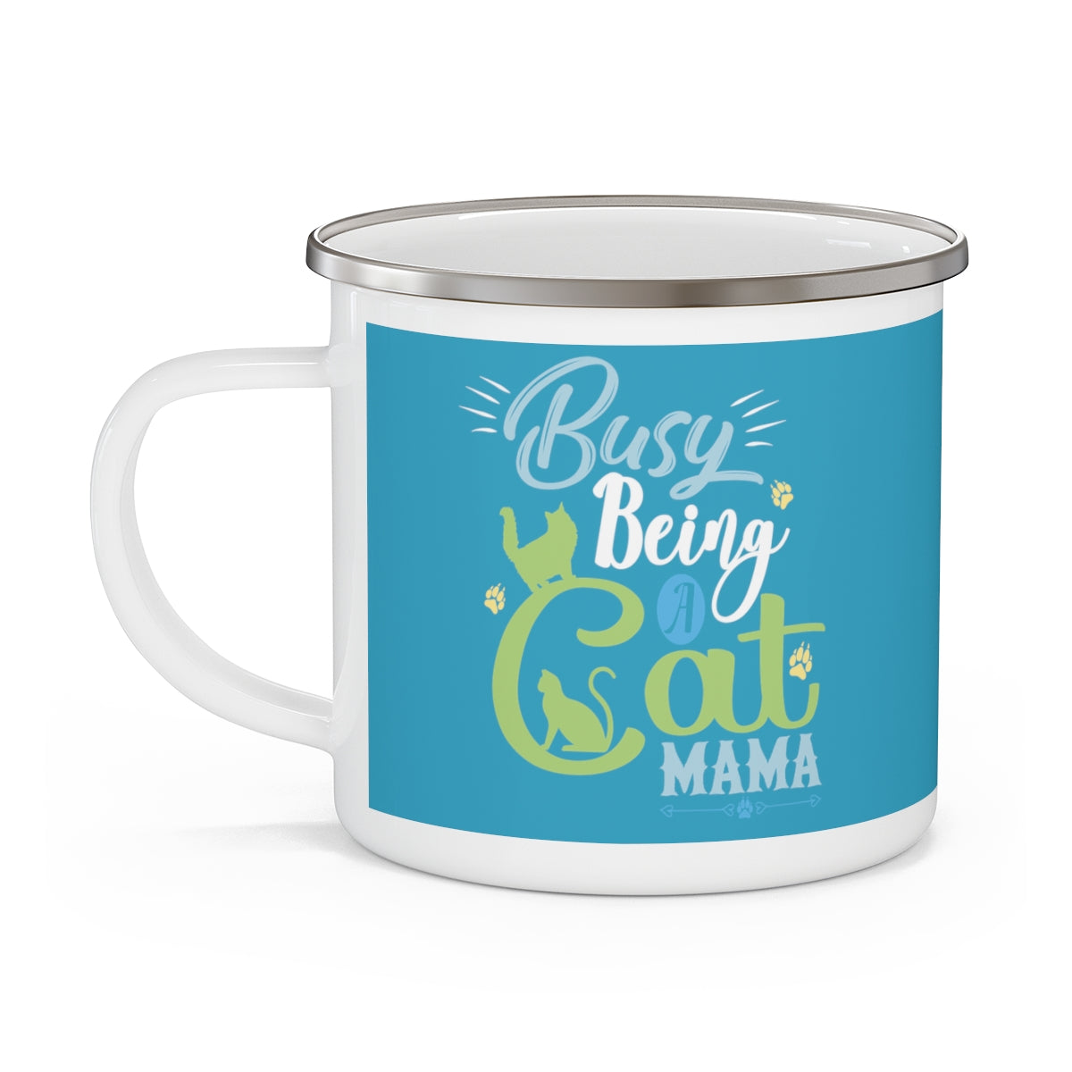 Busy Being a Cat Mom Enamel Camping Mug