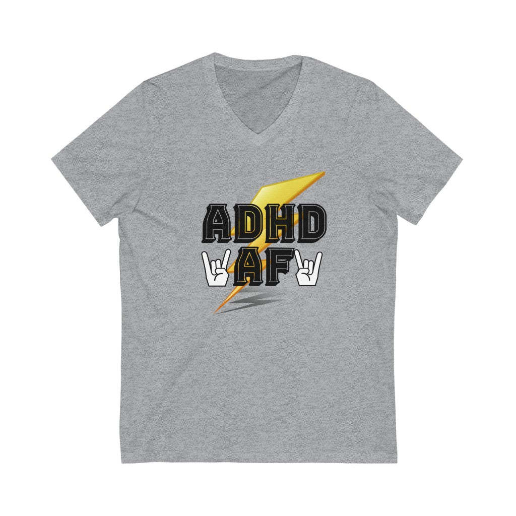 ADHD AF Funny Neurodiversity Awareness Unisex Jersey Short Sleeve V-Neck T-Shirt