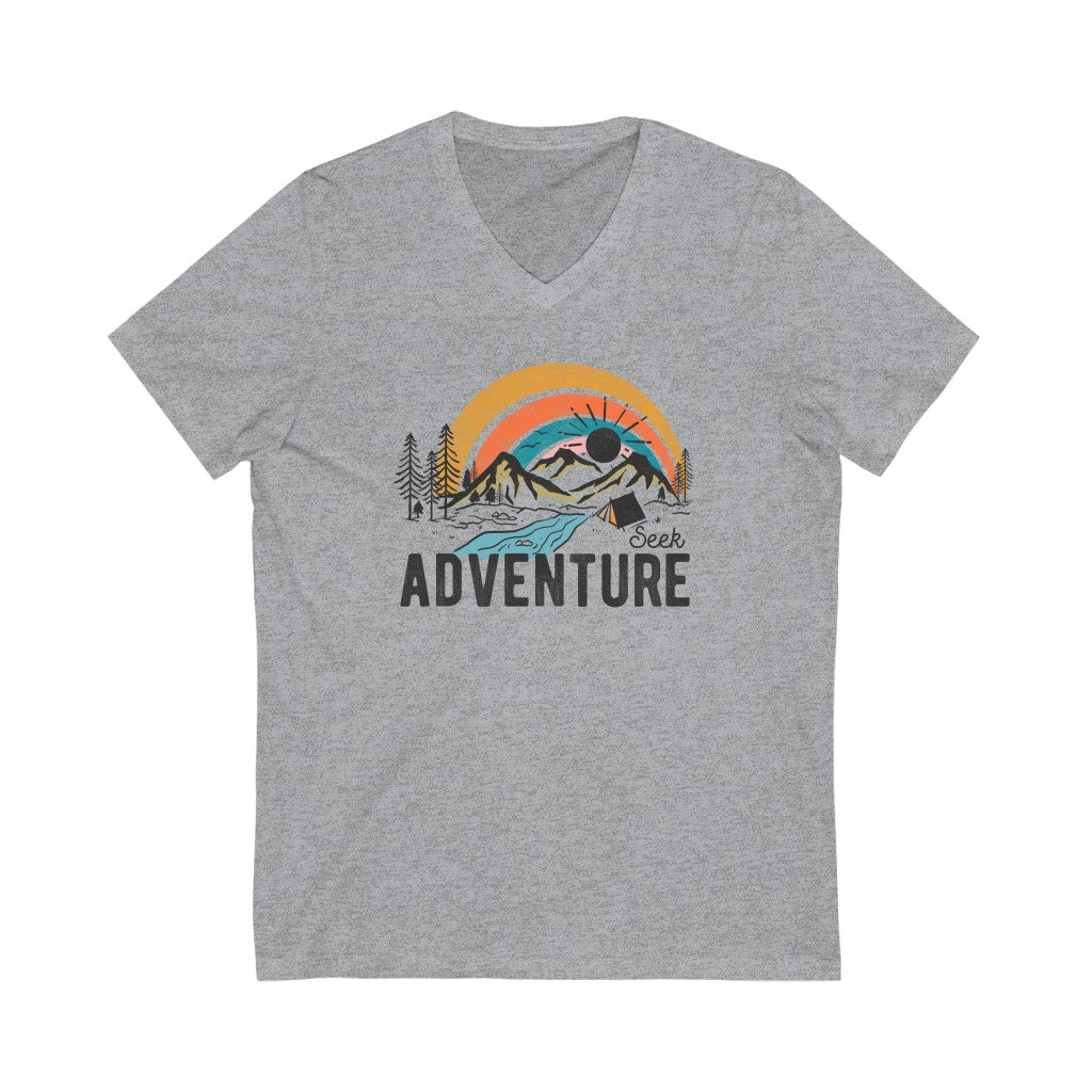 Seek Adventure Hiking Camping Lovers Unisex Jersey Short Sleeve V-Neck T-Shirts