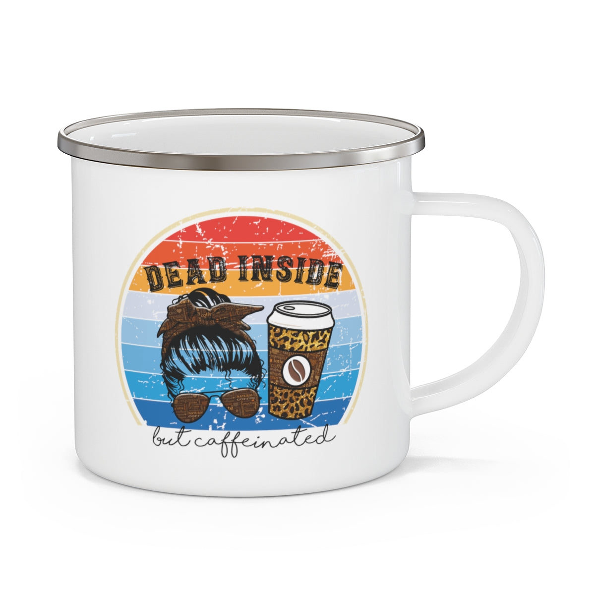 Dead Inside but Caffeinated Funny Enamel Camping Mug