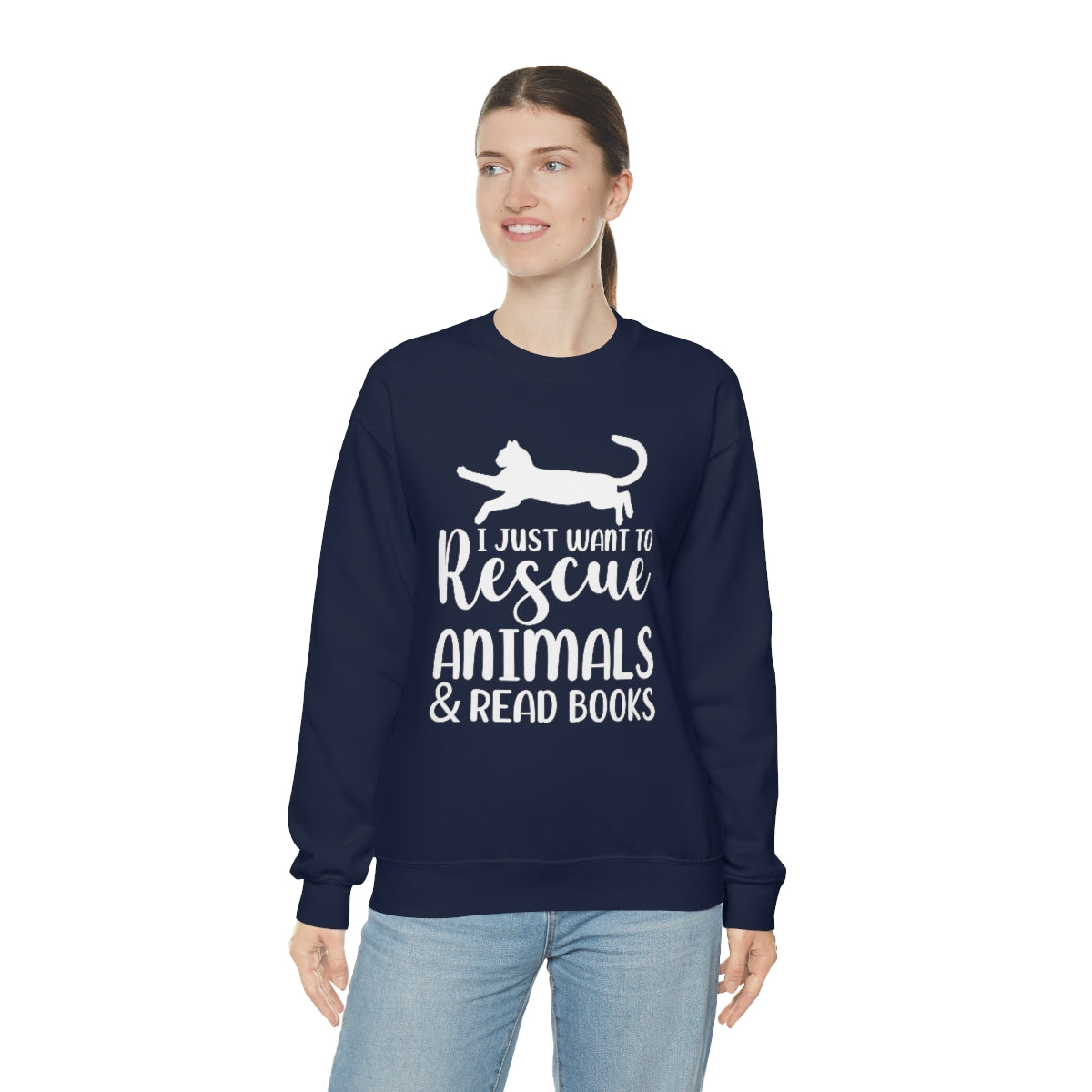 I Just Want to Rescue Animals and Read Books Unisex Crew Sweatshirt