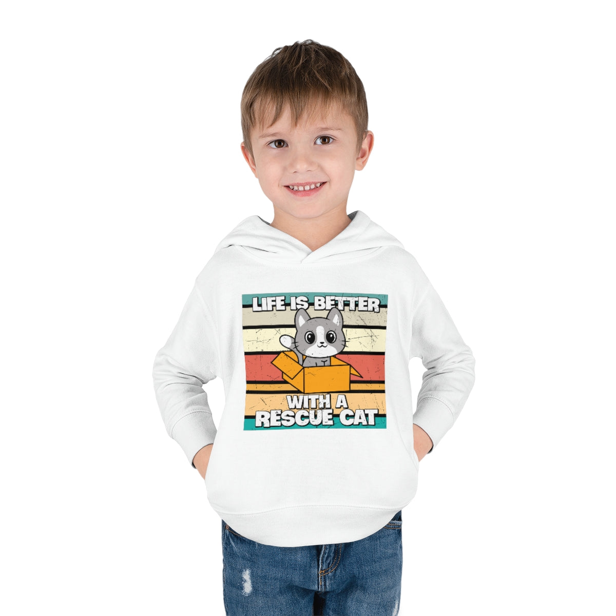 Life is Better With a Rescue Cat Toddler Pullover Fleece Hoodie